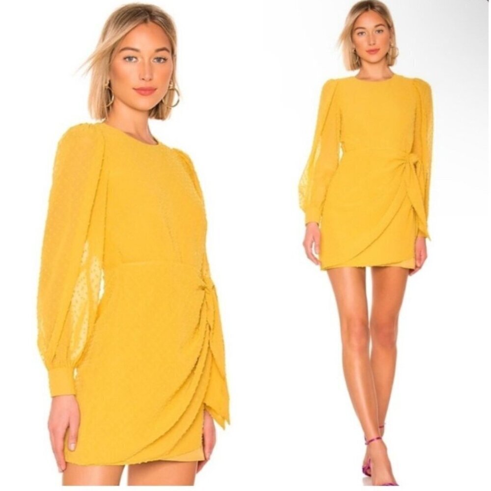 Yumi‎ Kim Long Sleeve Wrap Mini Dress Size S Mustard Golden Yellow Wedding Guest